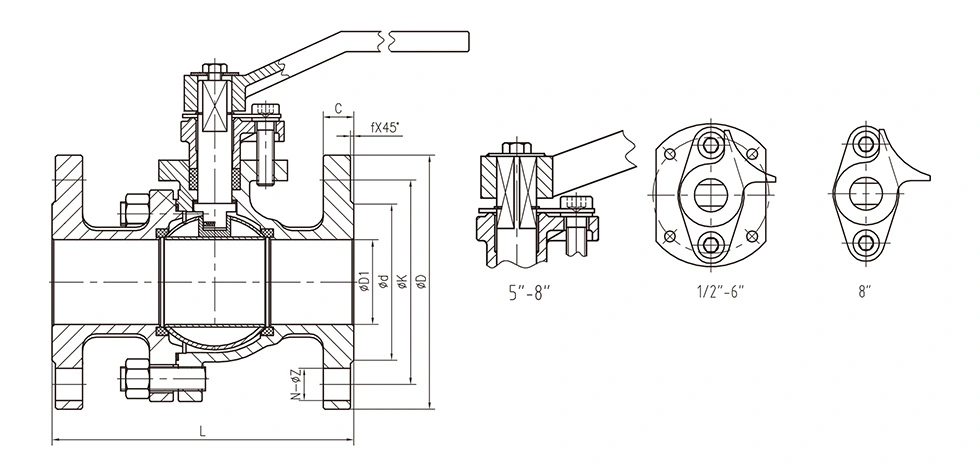 ANSI Class 150 Flanged Ball Valve with ISO 5211 Base for Actuator